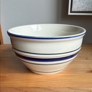 Vintage Tienshan Country Crock Stoneware ONE Bowl Blue Green Stripe Farmhouse 6"